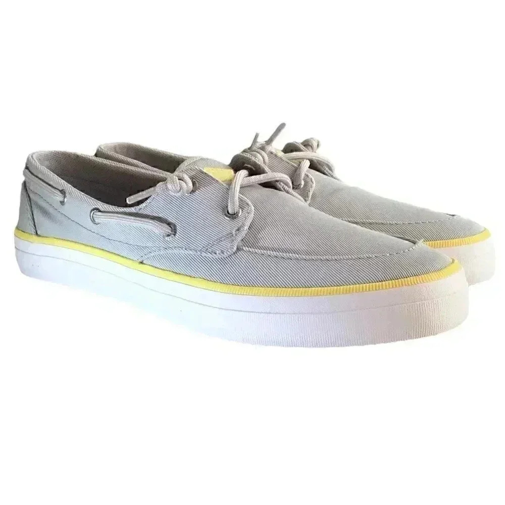 Sperry Crest Boat Women 9.5 Lace-Up Boat Shoes Gray Canvas Fabric Barrel Tie NEW